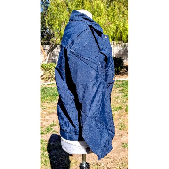 REPAIRED Navy Women's Petite Med Windbreaker Light Zip-Up Bomber Jacket Coat GUC - Picture 2 of 7